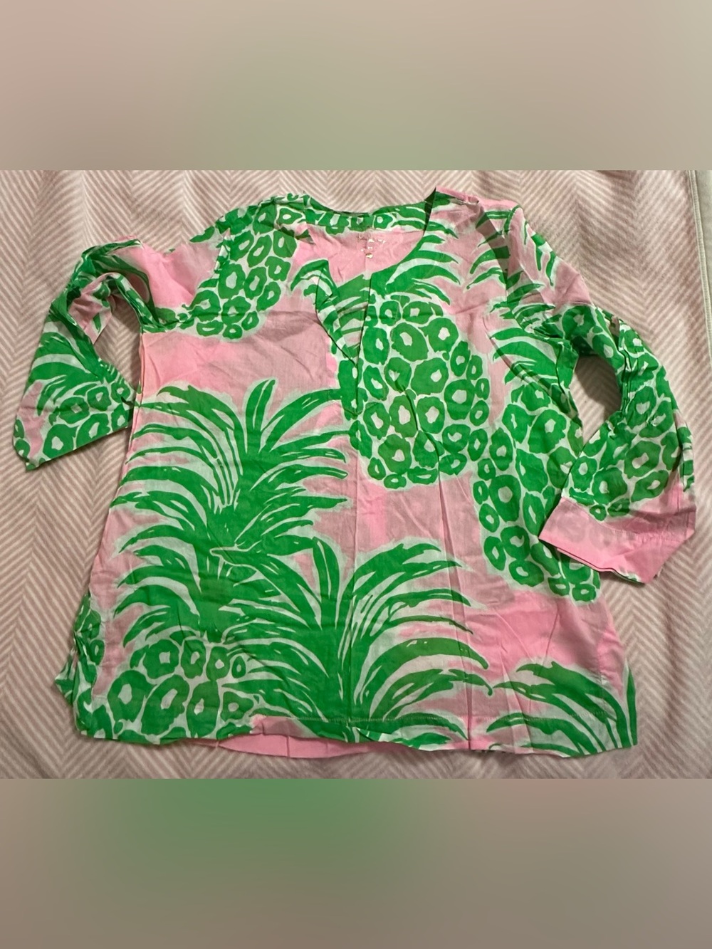 Pink & Green Pineapple Print Tunic Top
